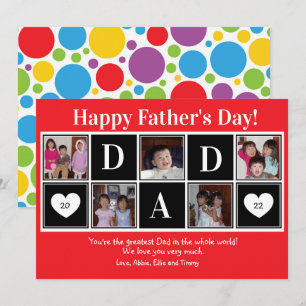 Happy Father's Day 5 Photo Red Flat Greeting Card