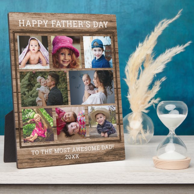 Happy Father's Day 8 Family Photo Collage Wood Plaque (Side)