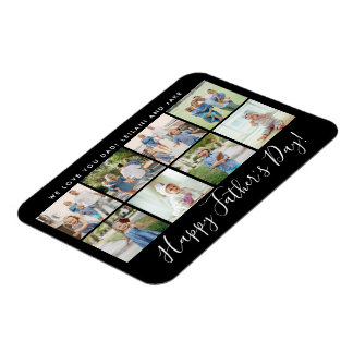 Happy Father's Day 8 Photo Collage Custom Black Magnet