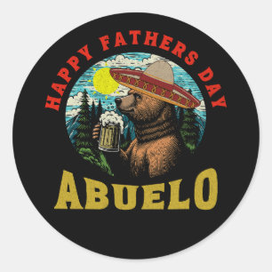 Happy Father's Day Abuelo Beer Mug Bear Sombrero  Classic Round Sticker