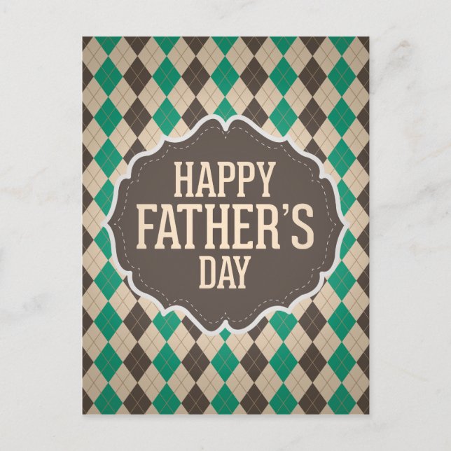 Happy Father's Day Argyle Pattern Postcard (Front)
