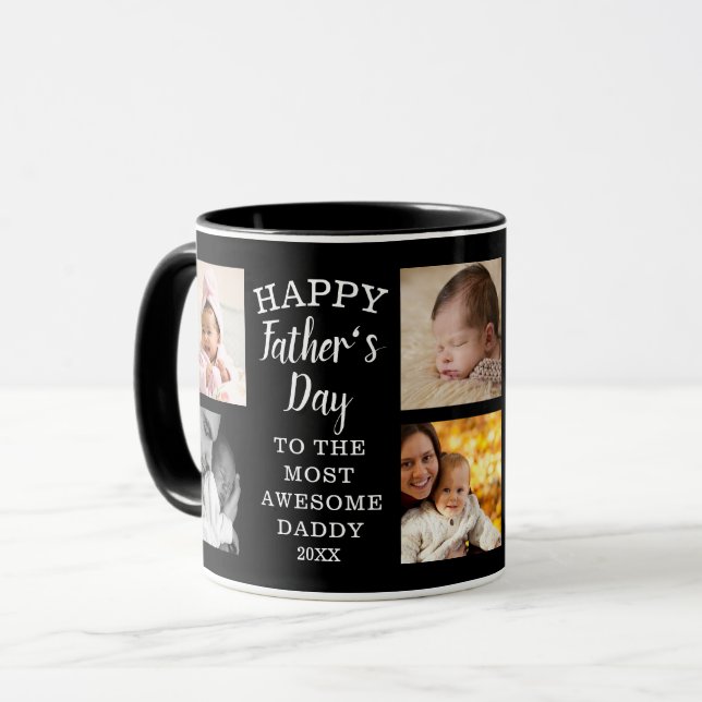 Happy Father's Day Awesome Daddy 8 Photo Black Mug (Front Left)