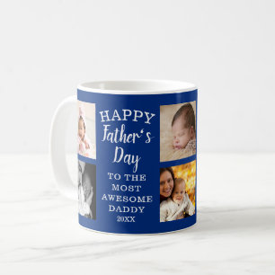Happy Father's Day Awesome Daddy 8 Photo Blue Coffee Mug