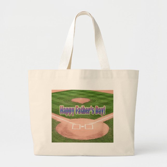 Happy Fathers Day Baseball Large Tote Bag (Front)