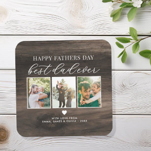 Happy Fathers Day Best Dad Ever 3 Photo Collage Coaster
