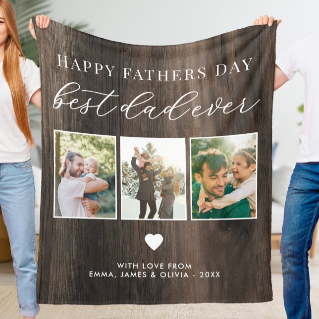 Happy Fathers Day Best Dad Ever 3 Photo Collage Fleece Blanket (Creator Uploaded)