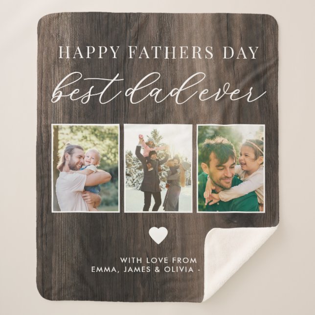 Happy Fathers Day Best Dad Ever 3 Photo Collage Sherpa Blanket (Front)