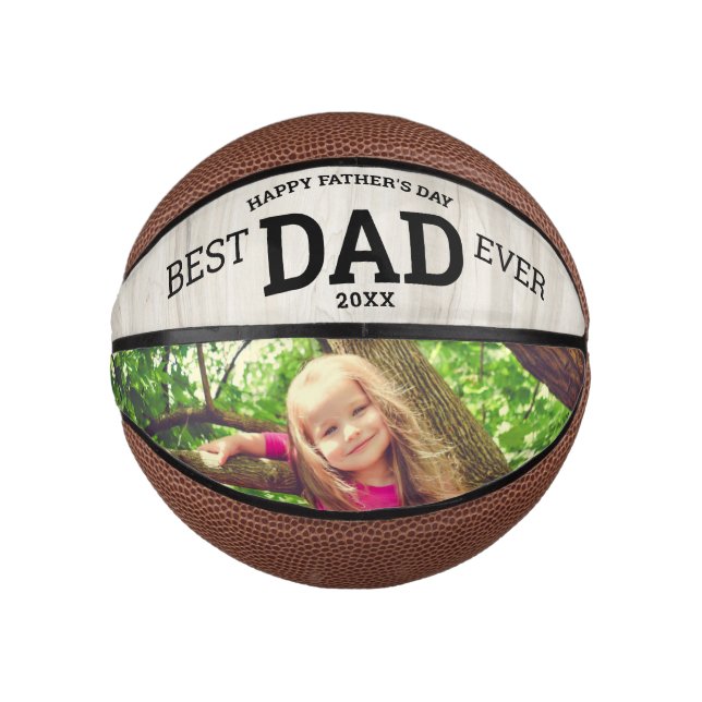 Happy Father's Day Best Dad Ever Custom Photo Wood Mini Basketball (Front)