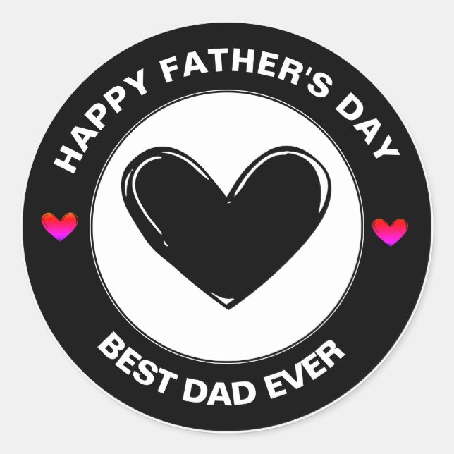 Happy Father's Day Best Dad Ever Cute Hearts Gift Classic Round Sticker (Front)