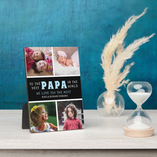 Happy Father's Day Best Papa 4 Photo Collage Plaque (Side)