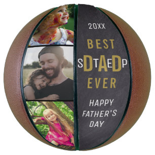 Happy Father's Day Best Step Dad 3 Photo Collage Basketball
