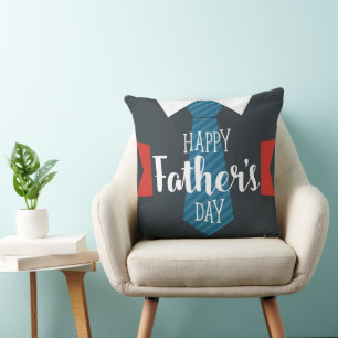 Happy Fathers Day Big Tie Blue Red White Throw Pillow