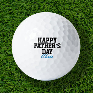 Happy Father's Day Black and Blue Monogrammed Golf Balls