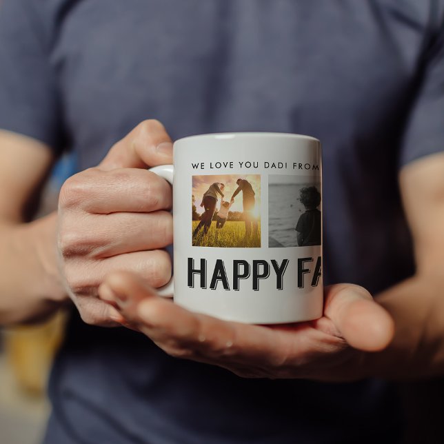 Happy Father's Day | Black and White 4 Photo Grid Coffee Mug (Creator Uploaded)