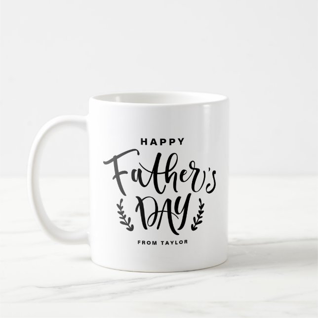 Happy Father's Day Black Hand Lettering Custom Coffee Mug (Left)