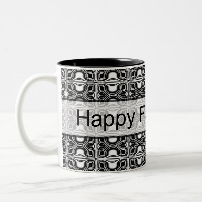 happy fathers day black white Two-Tone coffee mug (Left)