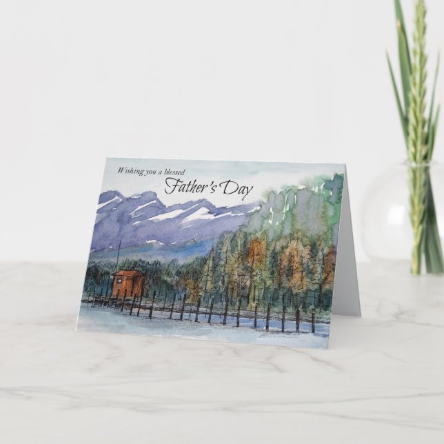Happy Father's Day Blessings Mountain Lake Trees Card (Front)
