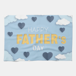 Happy Father's Day blue hearts in the sky  Kitchen Towel
