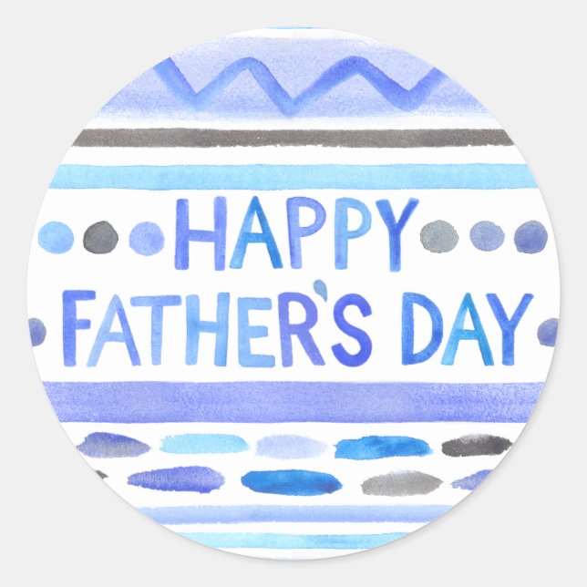 Happy Father's Day Blue Watercolor Stripes  Classic Round Sticker (Front)