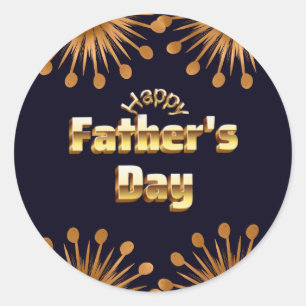 Happy Father's Day Bold Gold 3D Text Design Classic Round Sticker