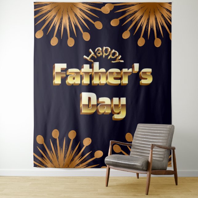 Happy Father's Day Bold Gold 3D Text Design Tapestry (In Situ)