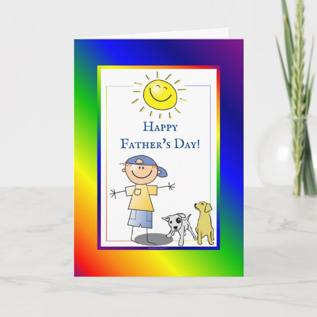 Happy Fathers Day Boy And Dogs Card (Front)