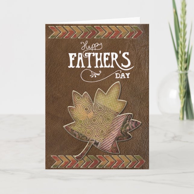Happy Father's Day - Brown Leather Maple Leaf Card (Front)