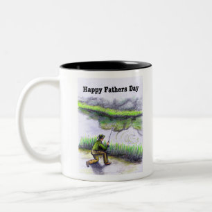 Happy Fathers Day Card fishing for trout salmon Tw Two-Tone Coffee Mug