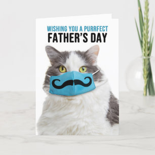 Happy Father's Day Cat in Moustache Face Mask Holiday Card