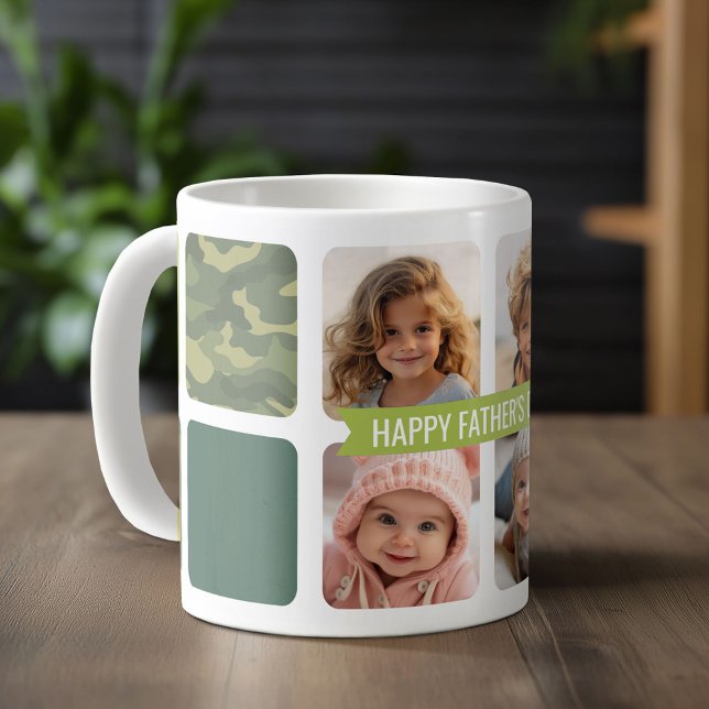Happy Father's Day Custom 4 Photo Collage Camo Coffee Mug (Custom Photo Mug)