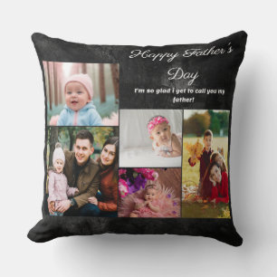 Happy Father's Day Custom Collage Photo  Throw Pillow
