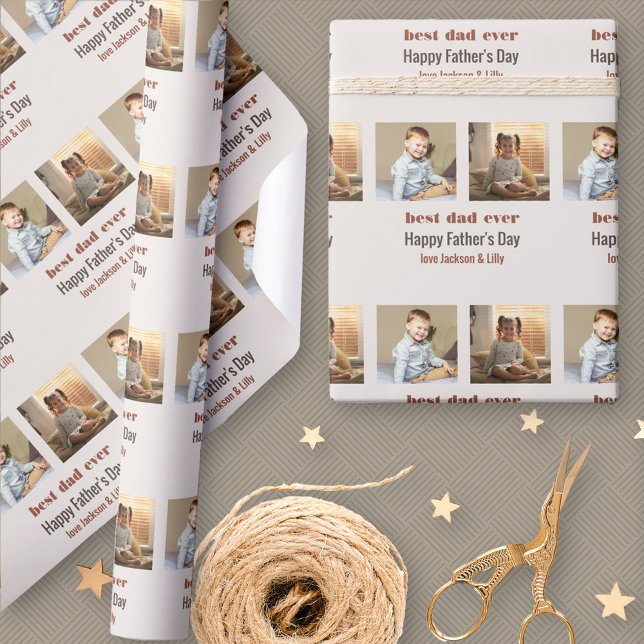Happy Fathers Day Custom Photo Cream Terracotta Wrapping Paper (Creator Uploaded)