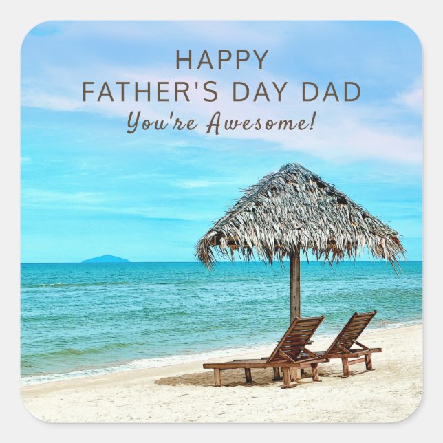 Happy Father's Day Custom Sandy Ocean Beach Square Sticker (Front)