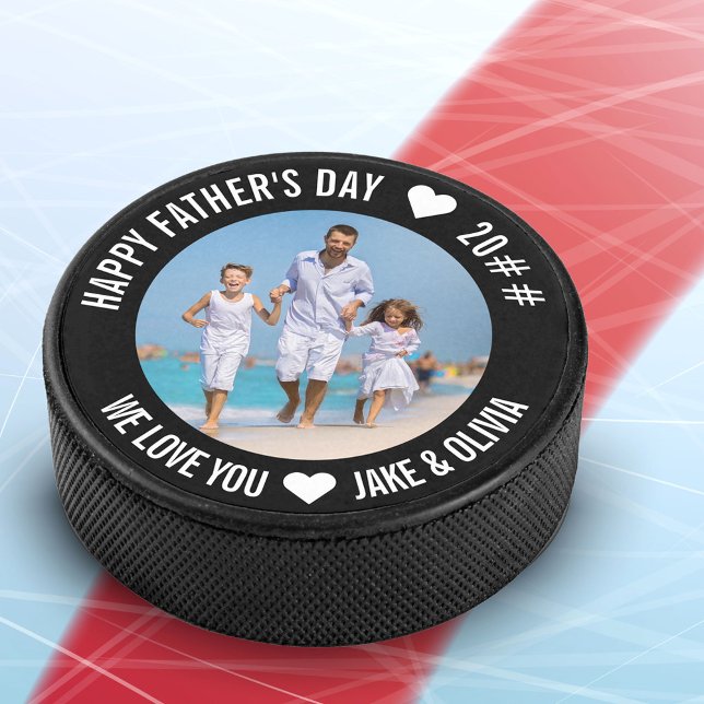 Happy Father's Day Custom Year Names and Photo Hockey Puck (Creator Uploaded)