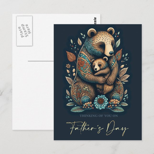 Happy Father's Day Cute Bears Folk Art Postcard (Front/Back)