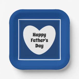 Happy Father's Day Cute Navy Blue White Heart Paper Plate