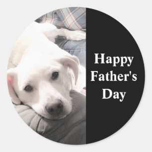 Happy Father's Day Cute White Lazy Puppy Dog Black Classic Round Sticker