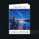 Happy Father's Day Dad and Grandpa Card<br><div class="desc">A sentimental father's day card for dad and Grandfather. A sentimental moment capture between grandfather and grandchildren fishing at sunset off a pier on a lake.</div>