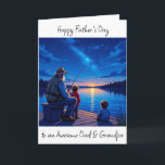 Happy Father's Day Dad and Grandpa Card<br><div class="desc">A sentimental father's day card for dad and Grandfather. A sentimental moment capture between grandfather and grandchildren fishing at sunset off a pier on a lake.</div>