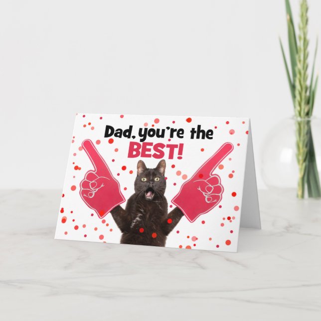 	Happy Father's Day Dad Cat With Foam Fingers Humo Holiday Card (Front)