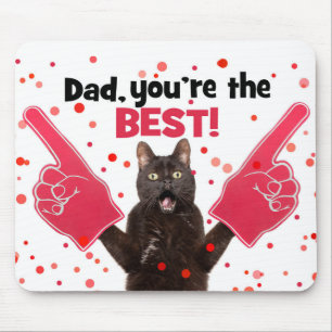 Happy Father's Day Dad Cat With Foam Fingers Humo Mouse Pad
