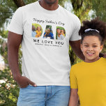 Happy Fathers Day Dad Custom Family Photo Collage T-Shirt<br><div class="desc">Create a stylish and memorable "Happy Father's Day" gift for Dad! This custom t-shirt features a collage of three favourite family pictures of the kids designed as a modern and bold sans serif typography design. Personalize the custom text with the names of the children. The black text and white shirt...</div>