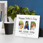 Happy Fathers Day Dad Custom Photo Collage Plaque<br><div class="desc">Create a stylish and memorable gift for Dad this Father's Day! This custom tabletop decor sign features a collage of three favourite family pictures of the kids designed as a modern and bold sans serif typography design. Personalize the custom text with the names of the children and modify the black...</div>