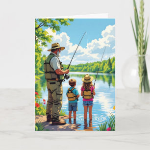 Happy Father's Day   Dad Fishing with Kids Card