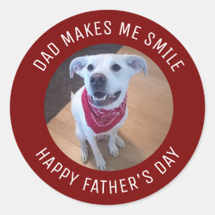 Happy Father's Day Dad Makes Me Smile Dog Photo Classic Round Sticker