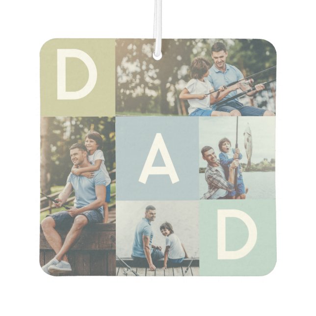 Happy Fathers Day Dad Modern Multi Photo Grid Air Freshener (Front)