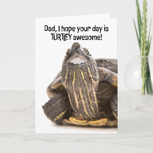 Happy Fathers Day Dad Turtle With Big Teeth Humour Holiday Card (Front)