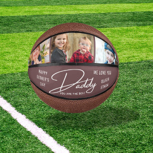 Happy Father's Day Daddy 3 Photo Collage Brown Mini Basketball