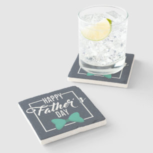 Happy Fathers Day Emblem Blue White Stone Coaster