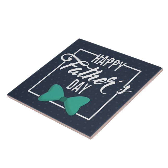 Happy Fathers Day Emblem Blue White Tile (Side)